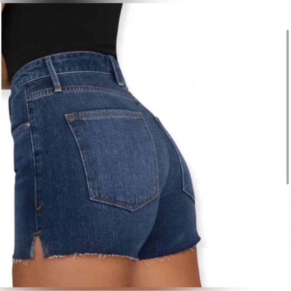NWT Good American Cut Off Denim Jean Shorts 24 NEW High Rise Raw Hem